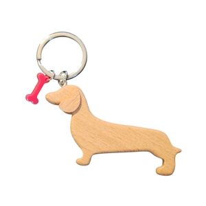 NWT - Wooden Dachshund Keychain with Pink Bone Charm